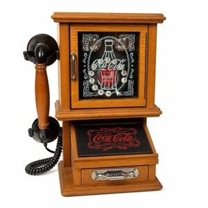 Coca-Cola Nostalgic Wall Phone Real Wood Frosted Glass Hanging Retro